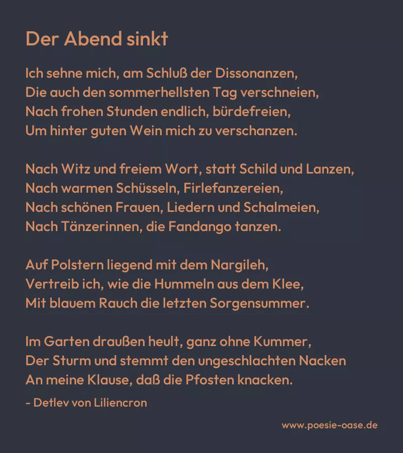 Gedicht: Der Abend sinkt von Detlev von Liliencron