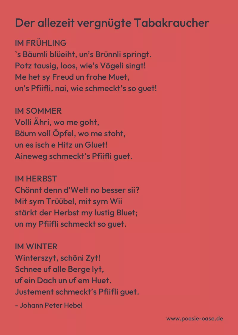 Gedicht: Der allezeit vergnügte Tabakraucher von Johann Peter Hebel