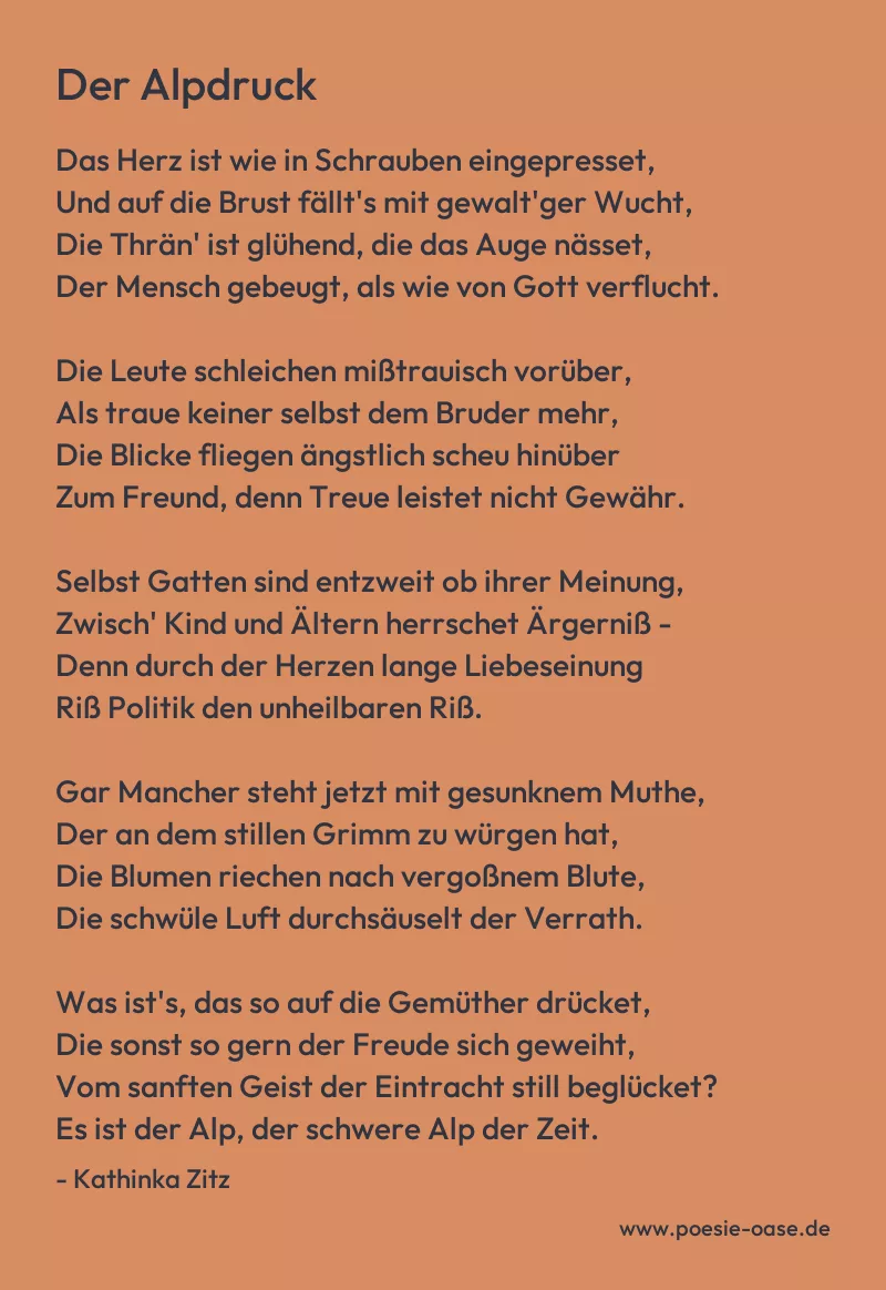Gedicht: Der Alpdruck von Kathinka Zitz