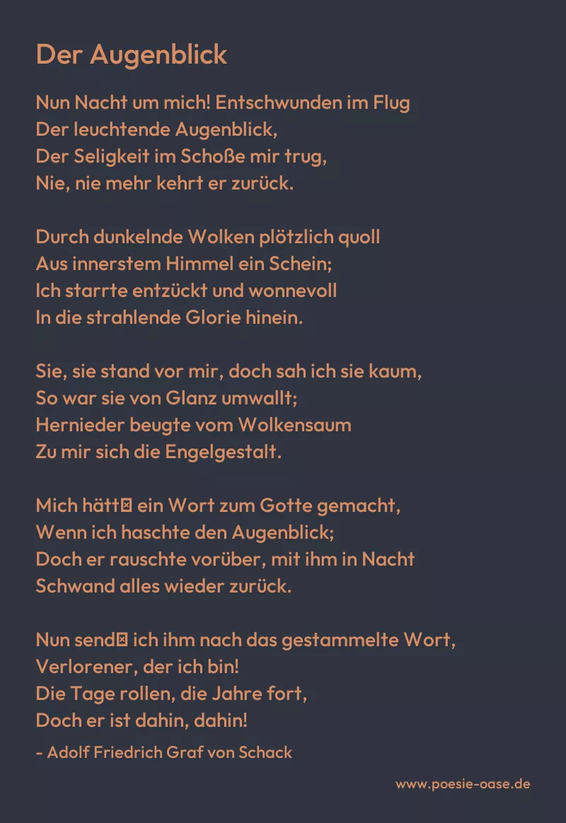 Gedicht: Der Augenblick von Adolf Friedrich Graf von Schack