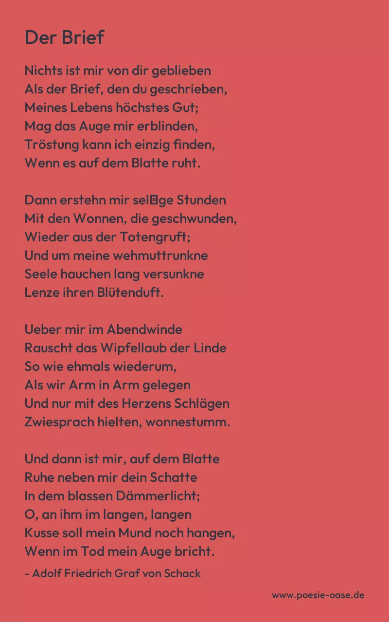 Gedicht: Der Brief von Adolf Friedrich Graf von Schack