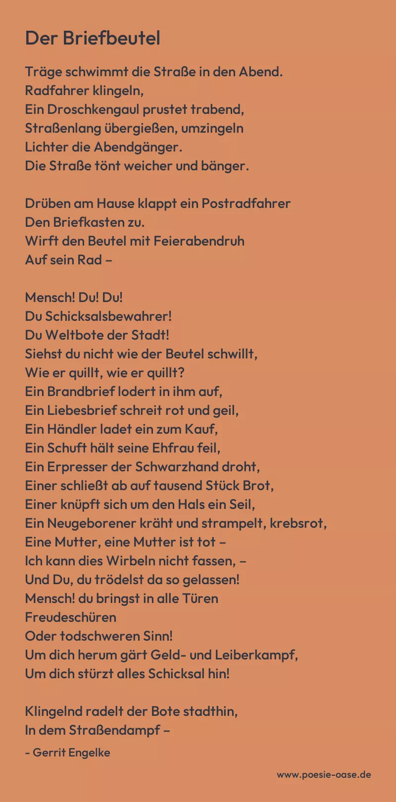 Gedicht: Der Briefbeutel von Gerrit Engelke