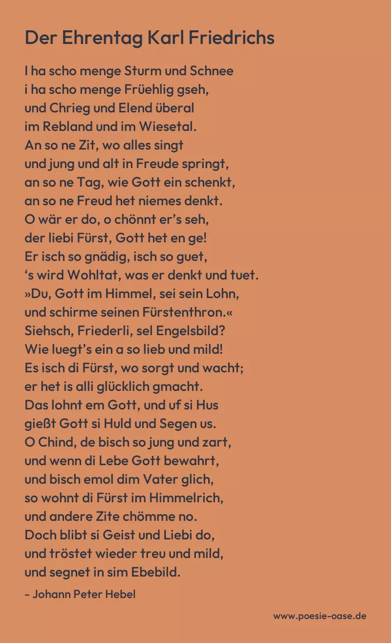 Gedicht: Der Ehrentag Karl Friedrichs von Johann Peter Hebel