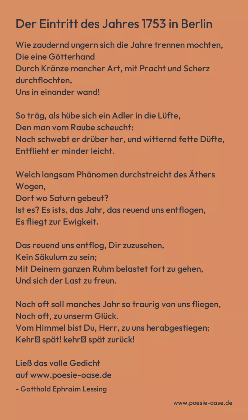 Gedicht: Der Eintritt des Jahres 1753 in Berlin von Gotthold Ephraim Lessing