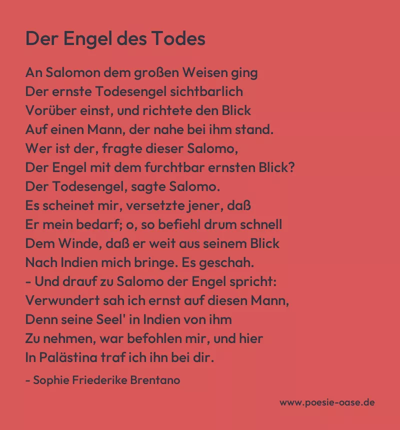 Gedicht: Der Engel des Todes von Sophie Friederike Brentano