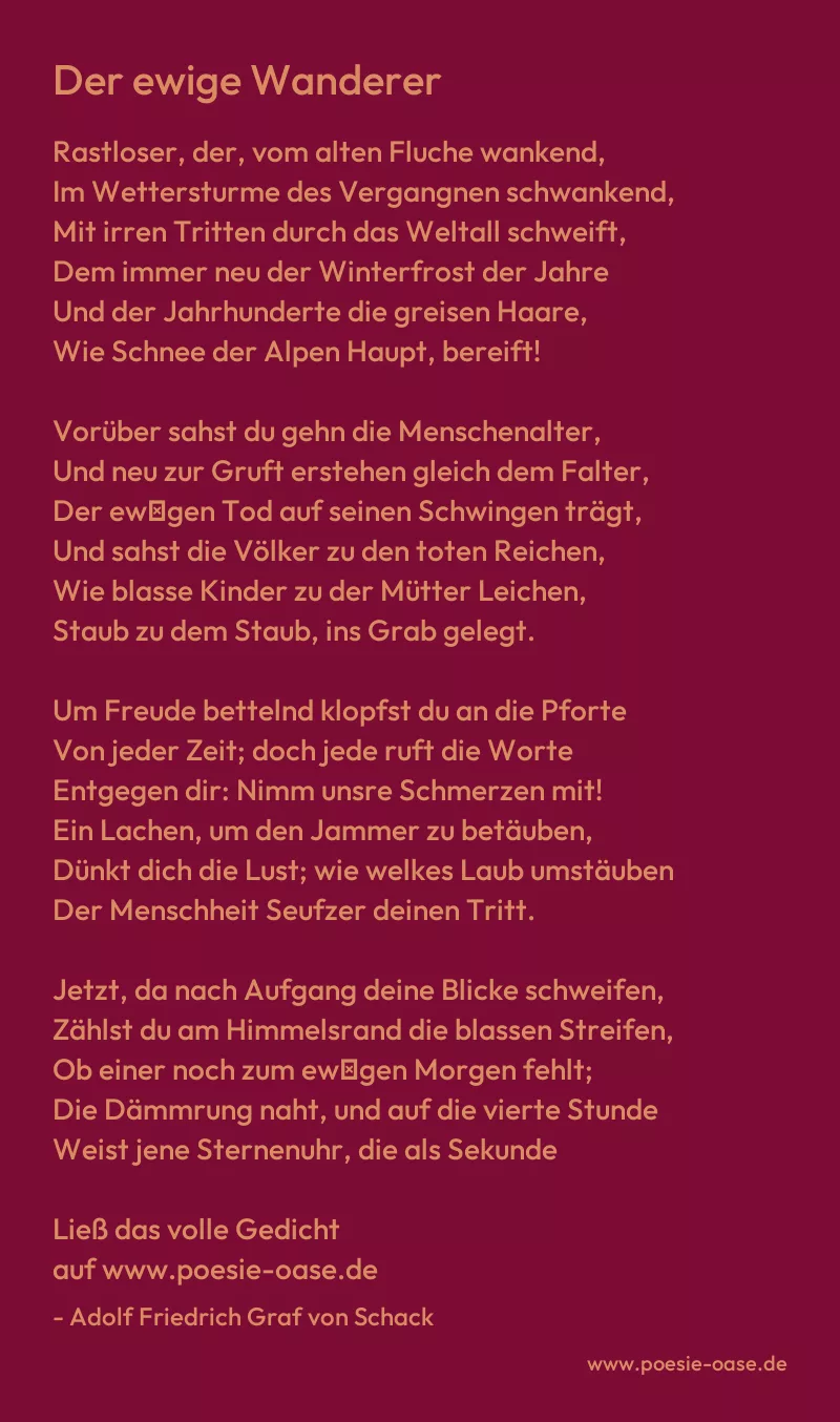 Gedicht: Der ewige Wanderer von Adolf Friedrich Graf von Schack