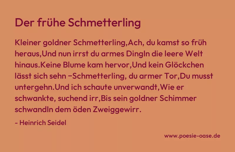 Gedicht: Der frühe Schmetterling von Heinrich Seidel