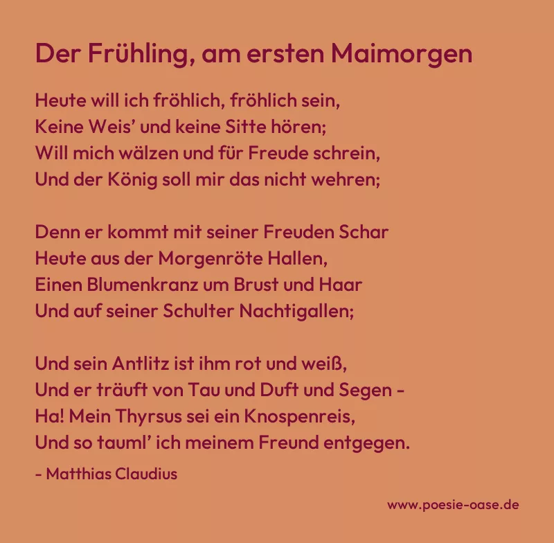 Gedicht: Der Frühling, am ersten Maimorgen von Matthias Claudius