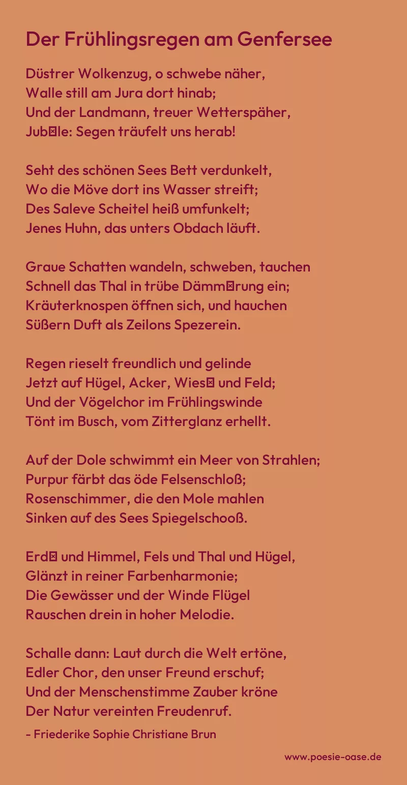 Gedicht: Der Frühlingsregen am Genfersee von Friederike Sophie Christiane Brun