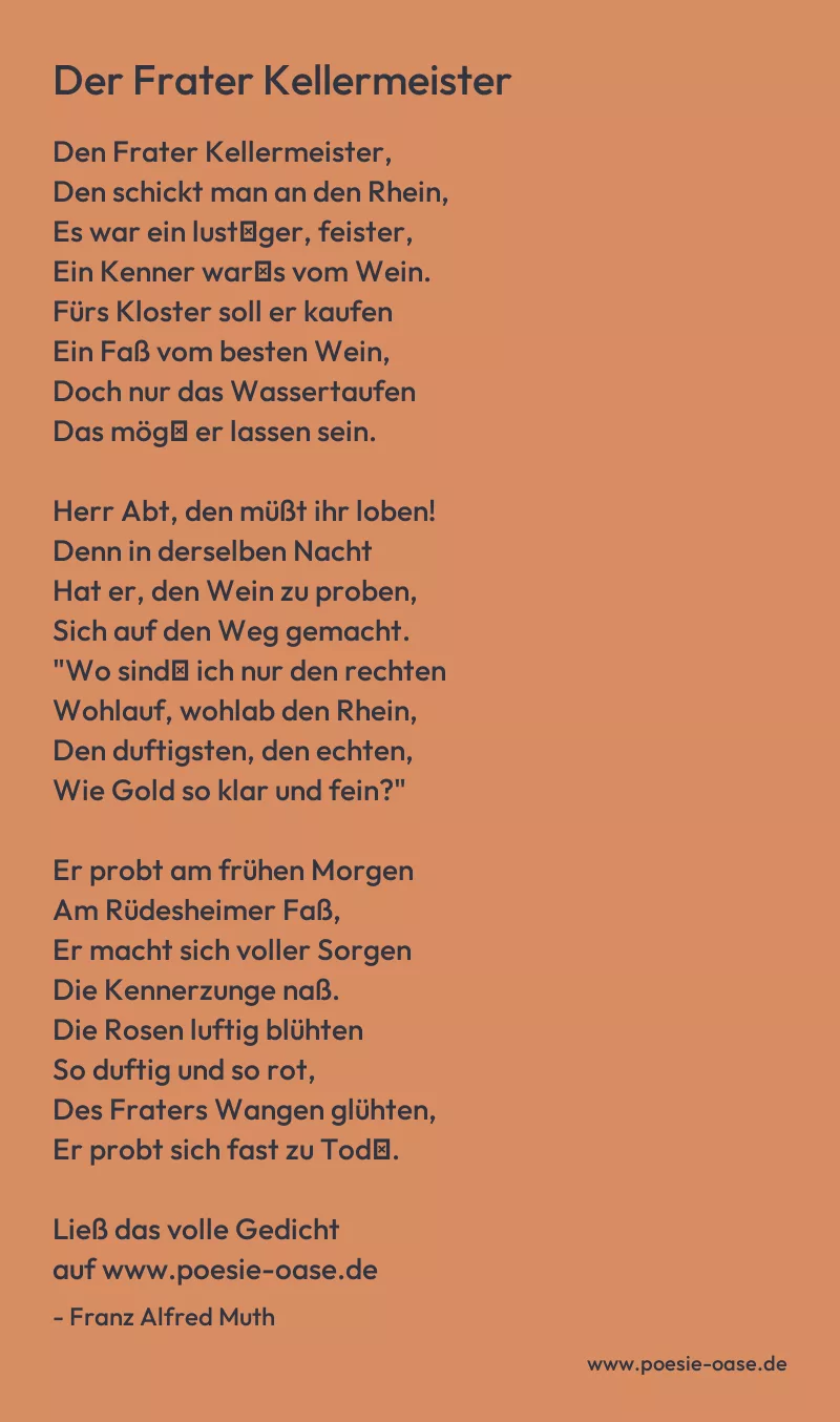 Gedicht: Der Frater Kellermeister von Franz Alfred Muth