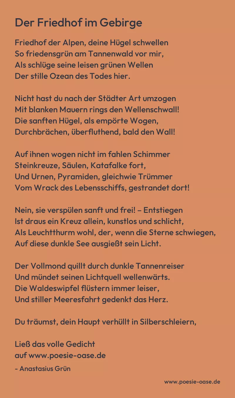 Gedicht: Der Friedhof im Gebirge von Anastasius Grün