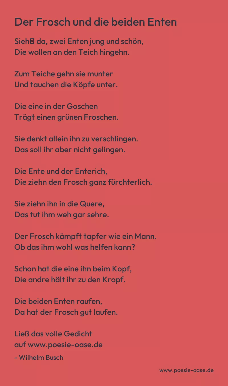 Gedicht: Der Frosch und die beiden Enten von Wilhelm Busch