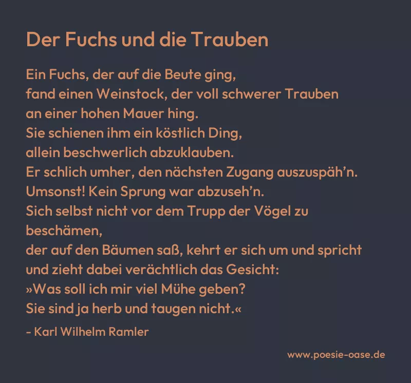 Gedicht: Der Fuchs und die Trauben von Karl Wilhelm Ramler