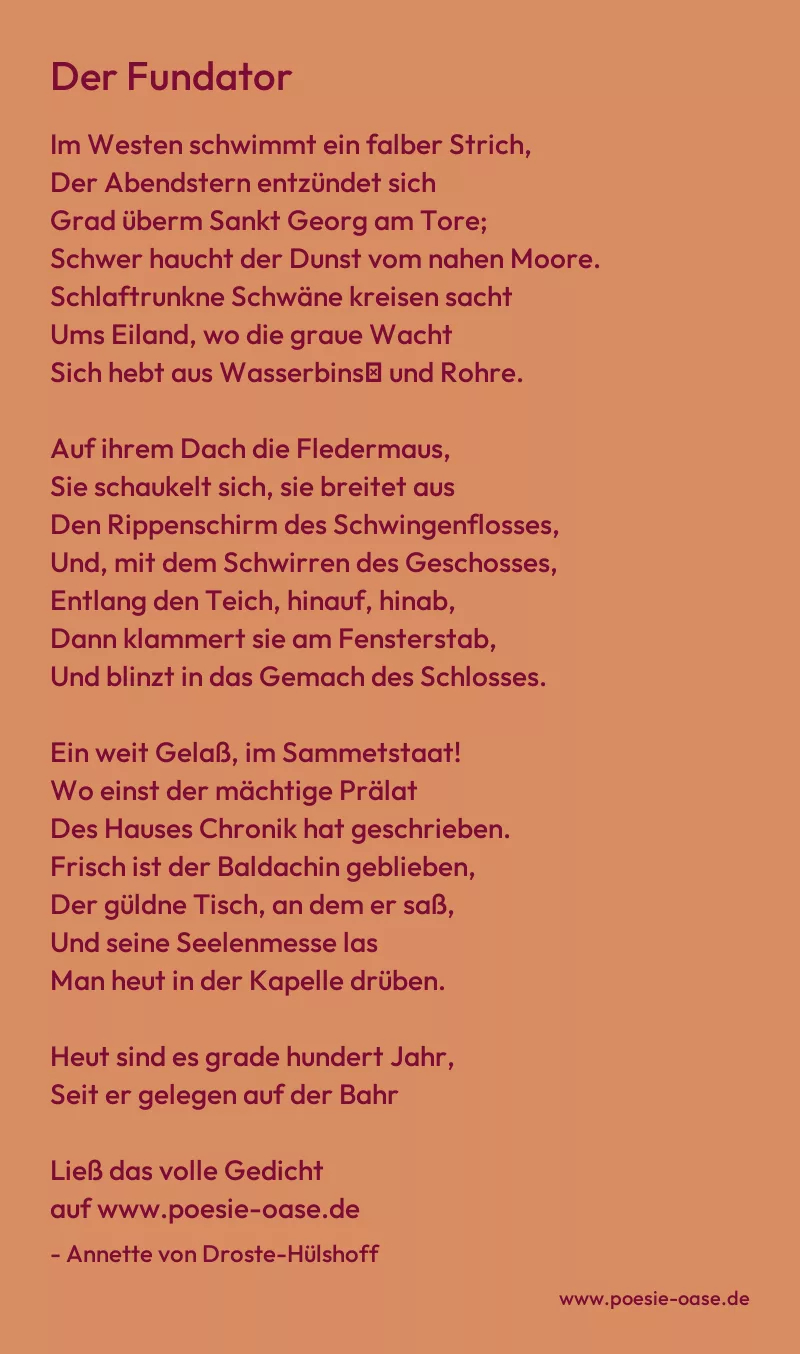 Gedicht: Der Fundator von Annette von Droste-Hülshoff