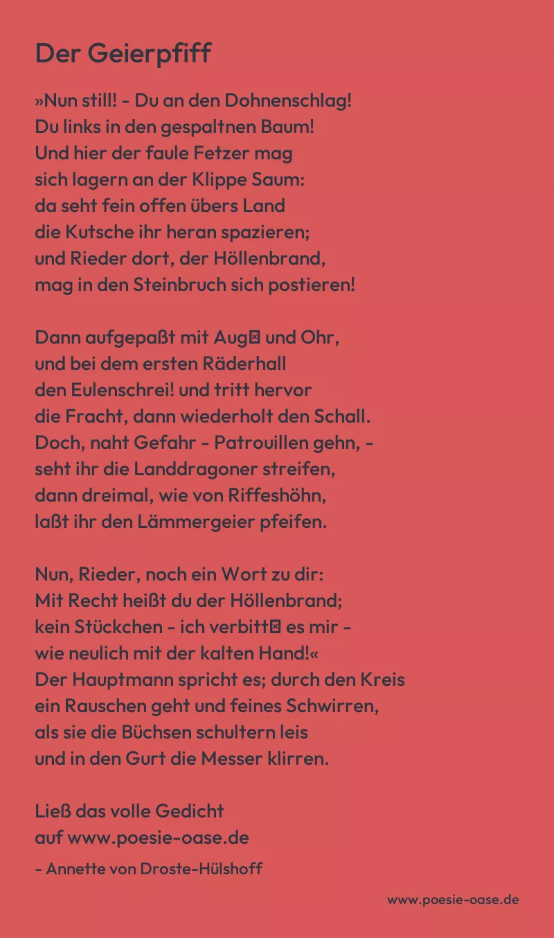 Gedicht: Der Geierpfiff von Annette von Droste-Hülshoff