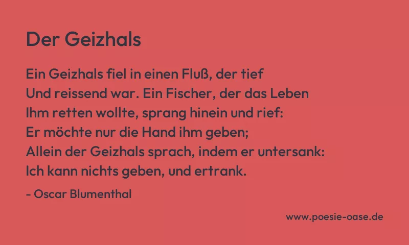 Gedicht: Der Geizhals von Oscar Blumenthal