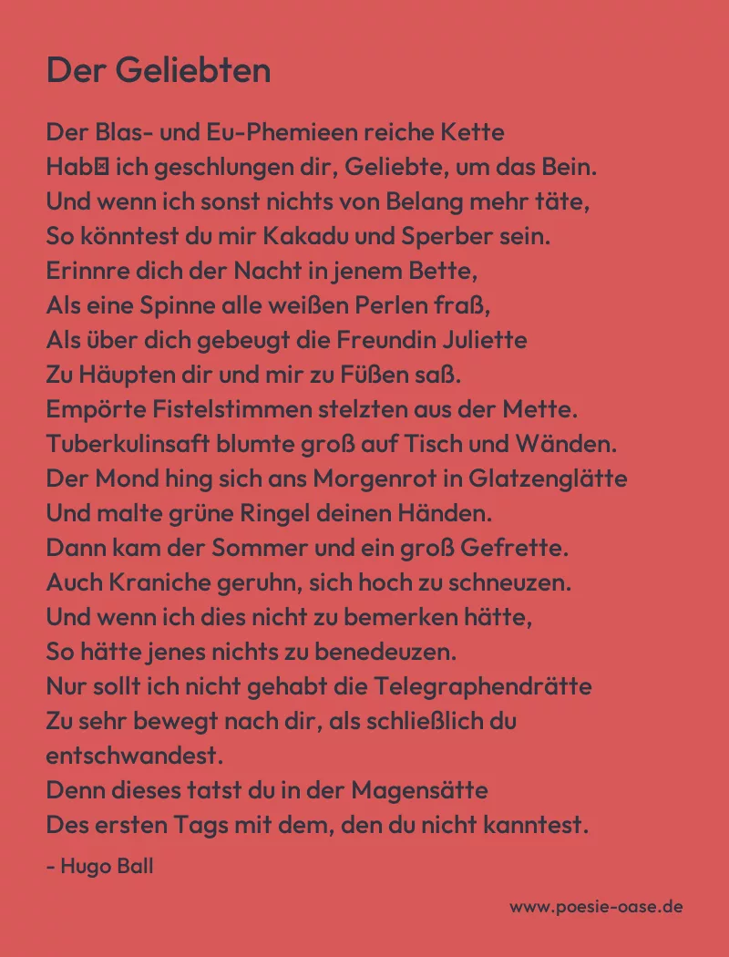 Gedicht: Der Geliebten von Hugo Ball