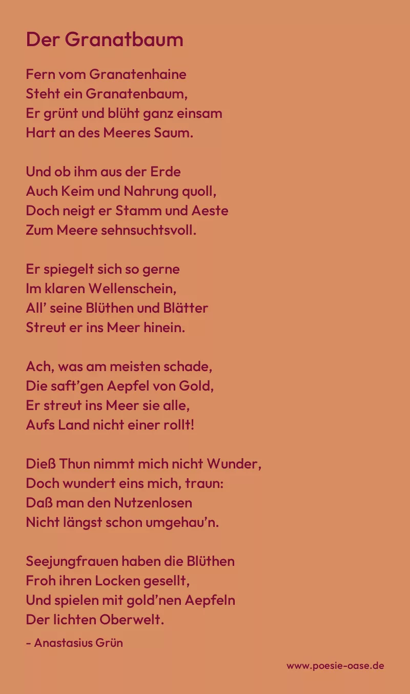 Gedicht: Der Granatbaum von Anastasius Grün