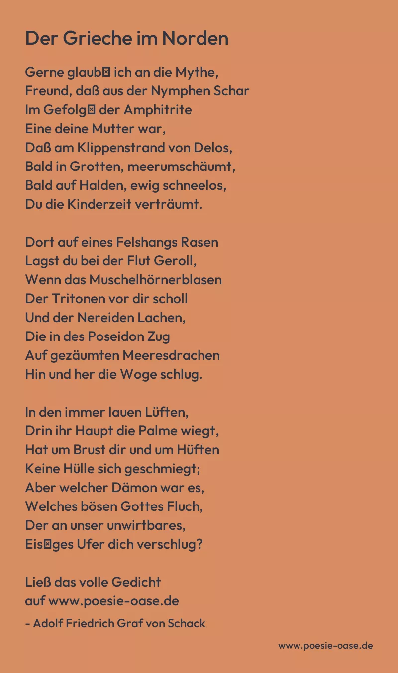 Gedicht: Der Grieche im Norden von Adolf Friedrich Graf von Schack