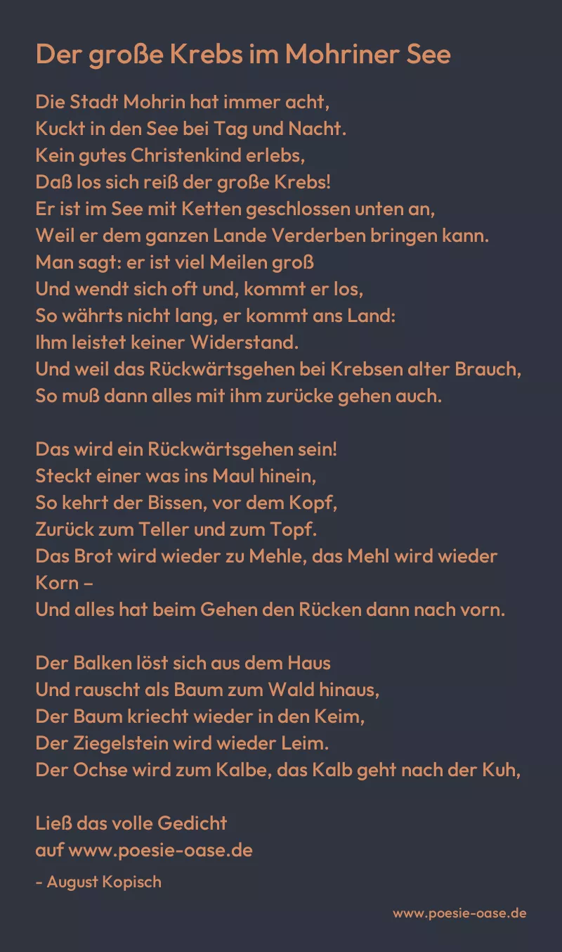 Gedicht: Der große Krebs im Mohriner See von August Kopisch