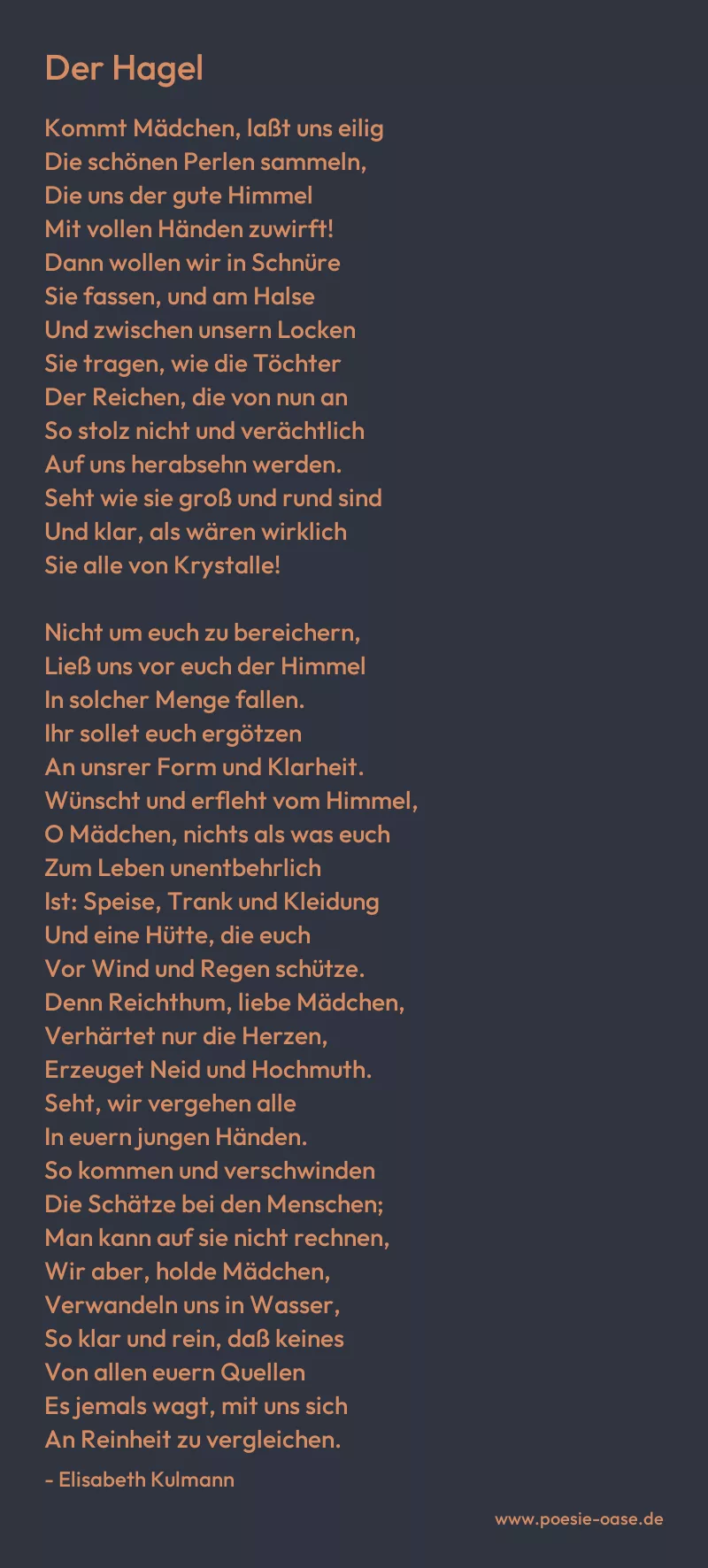 Gedicht: Der Hagel von Elisabeth Kulmann