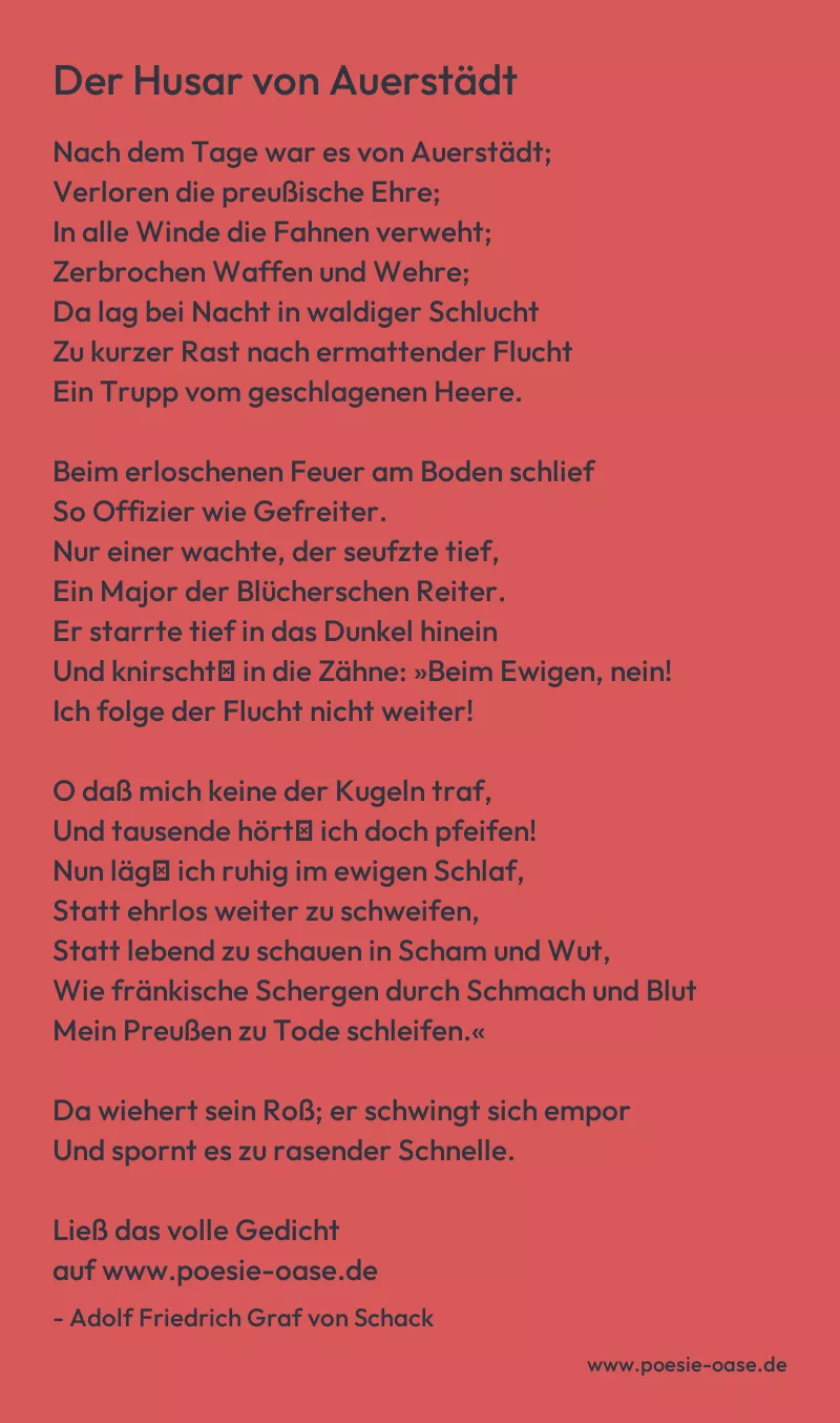 Gedicht: Der Husar von Auerstädt von Adolf Friedrich Graf von Schack