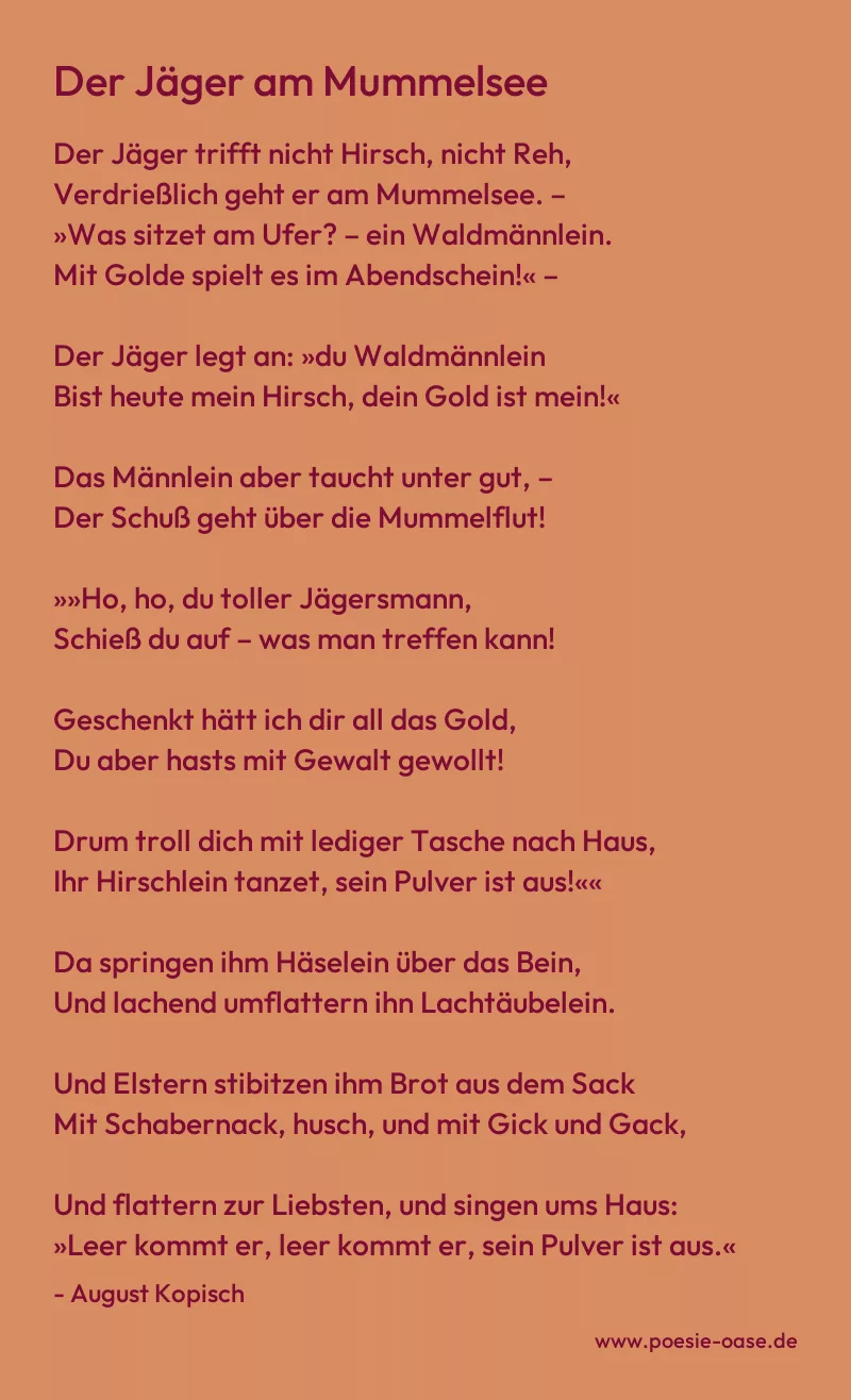 Gedicht: Der Jäger am Mummelsee von August Kopisch