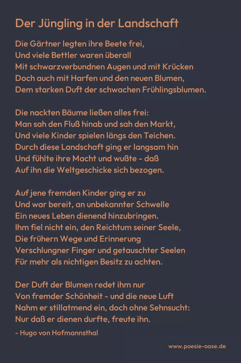 Gedicht: Der Jüngling in der Landschaft von Hugo von Hofmannsthal
