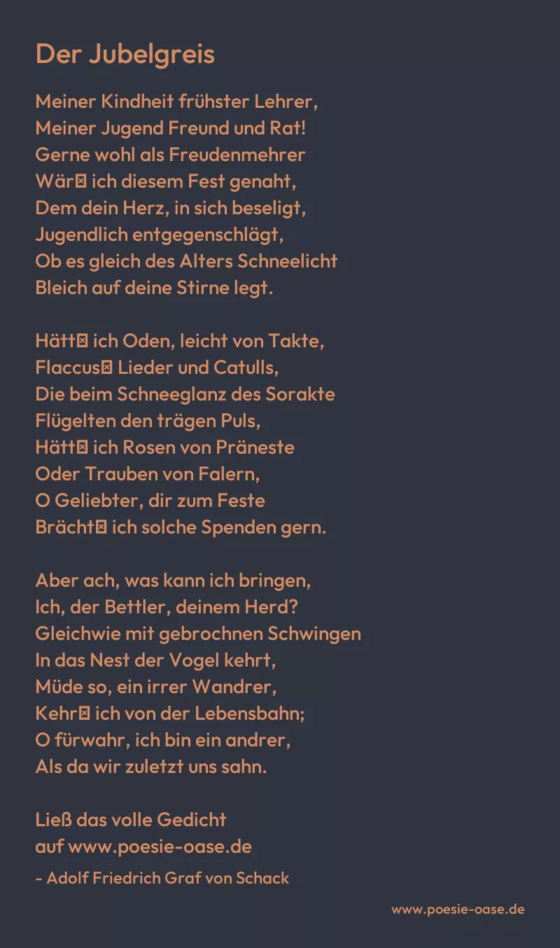 Gedicht: Der Jubelgreis von Adolf Friedrich Graf von Schack
