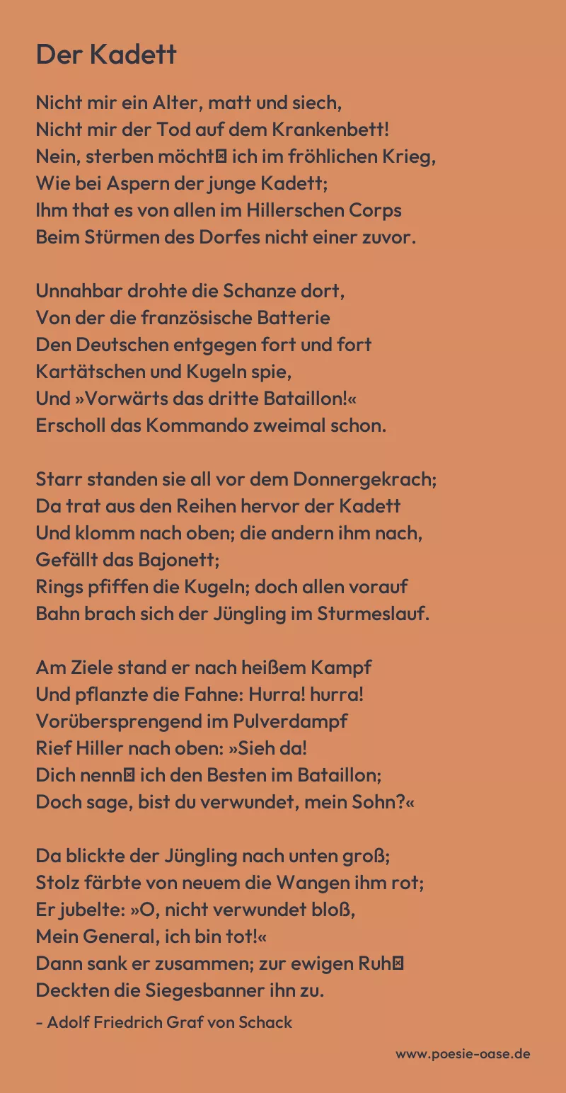 Gedicht: Der Kadett von Adolf Friedrich Graf von Schack
