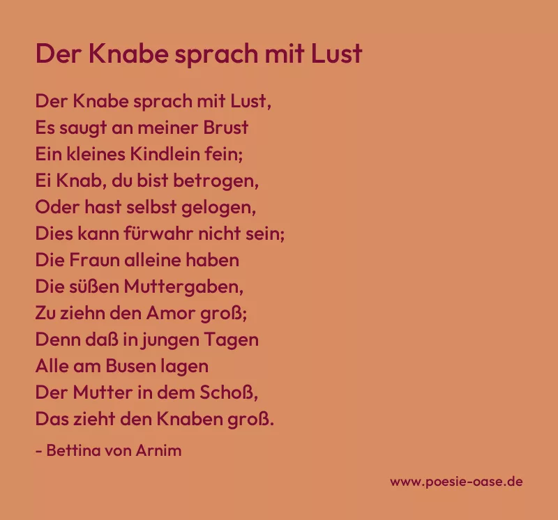 Gedicht: Der Knabe sprach mit Lust von Bettina von Arnim