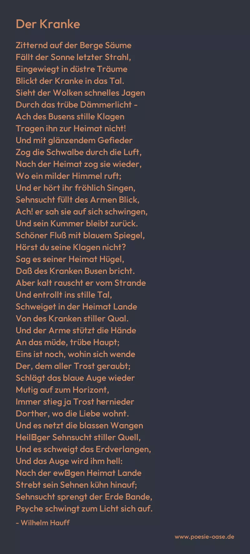 Gedicht: Der Kranke von Wilhelm Hauff