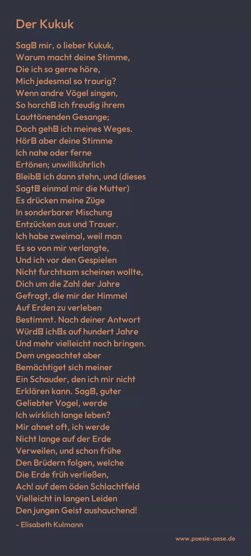 Gedicht: Der Kukuk von Elisabeth Kulmann