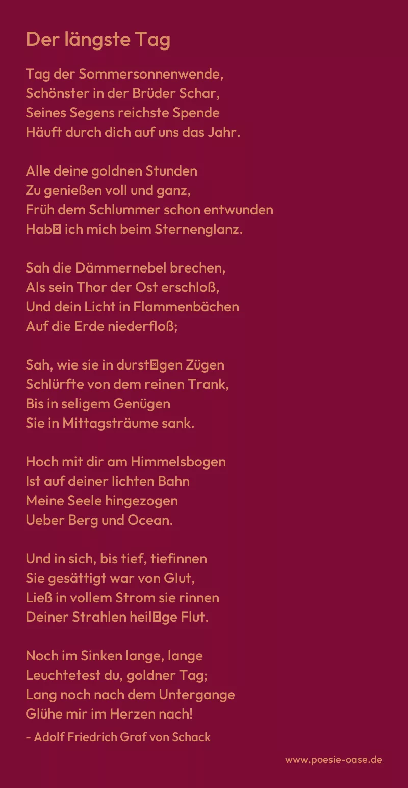 Gedicht: Der längste Tag von Adolf Friedrich Graf von Schack