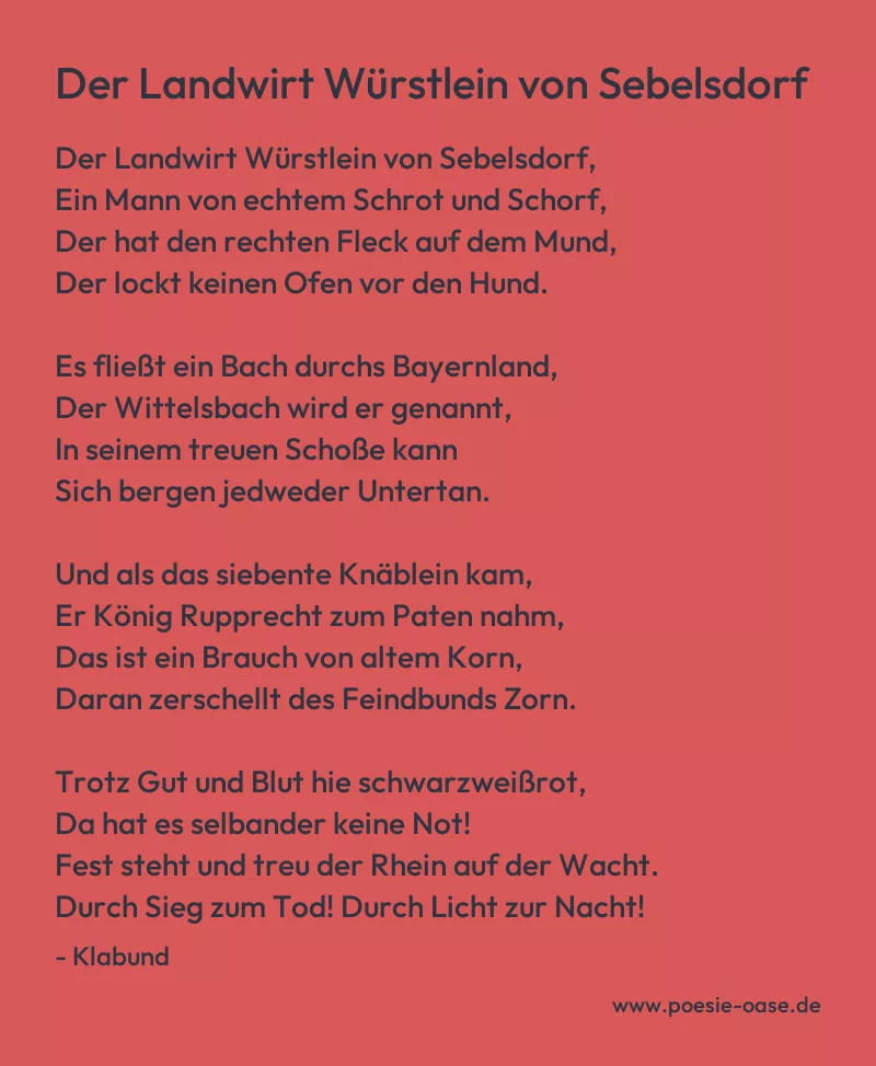 Gedicht: Der Landwirt Würstlein von Sebelsdorf von Klabund