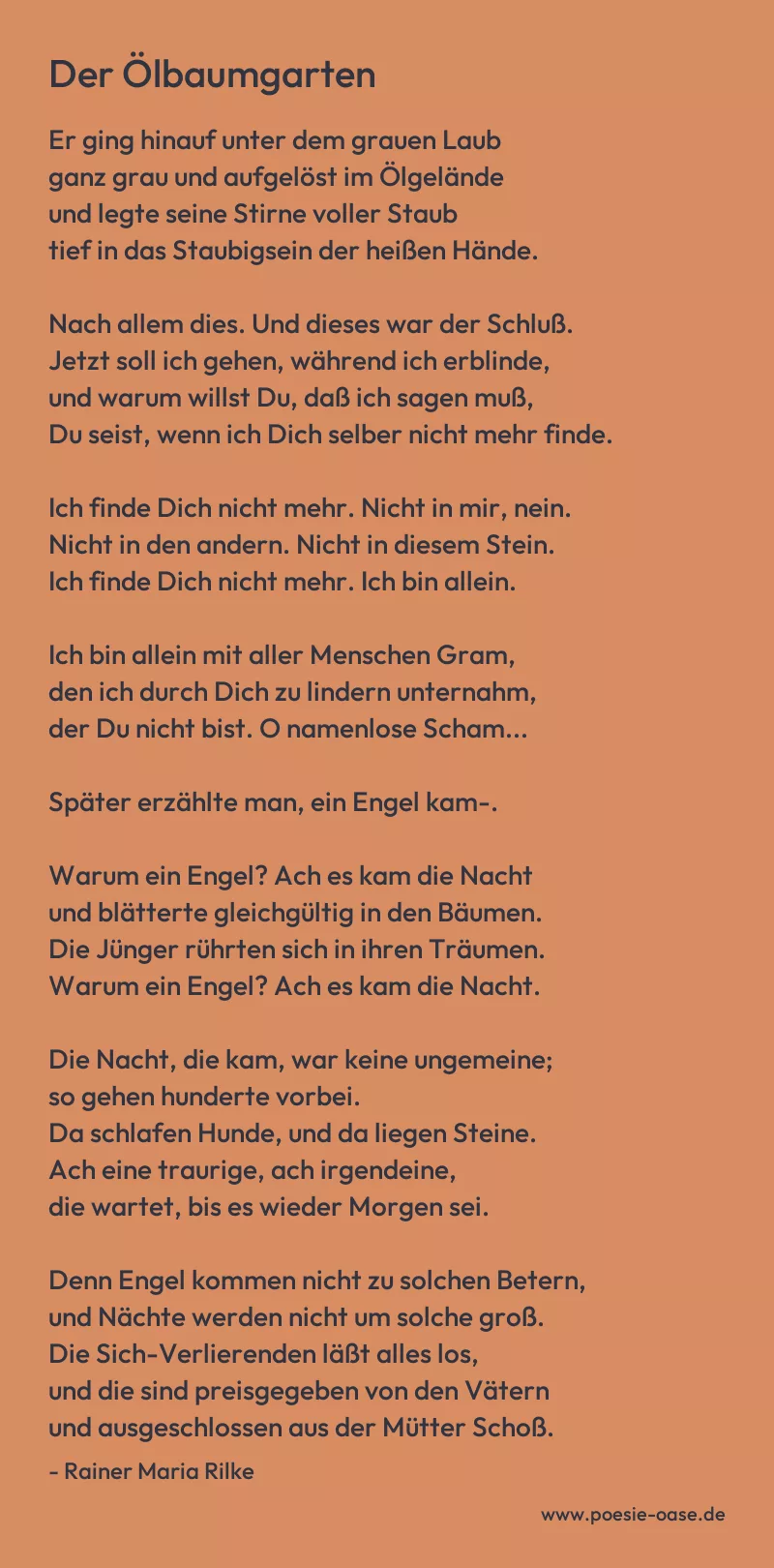 Gedicht: Der Ölbaumgarten von Rainer Maria Rilke