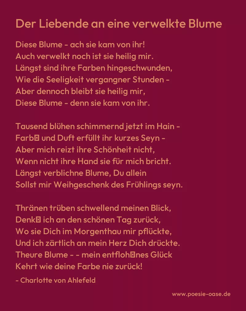 Gedicht: Der Liebende an eine verwelkte Blume von Charlotte von Ahlefeld