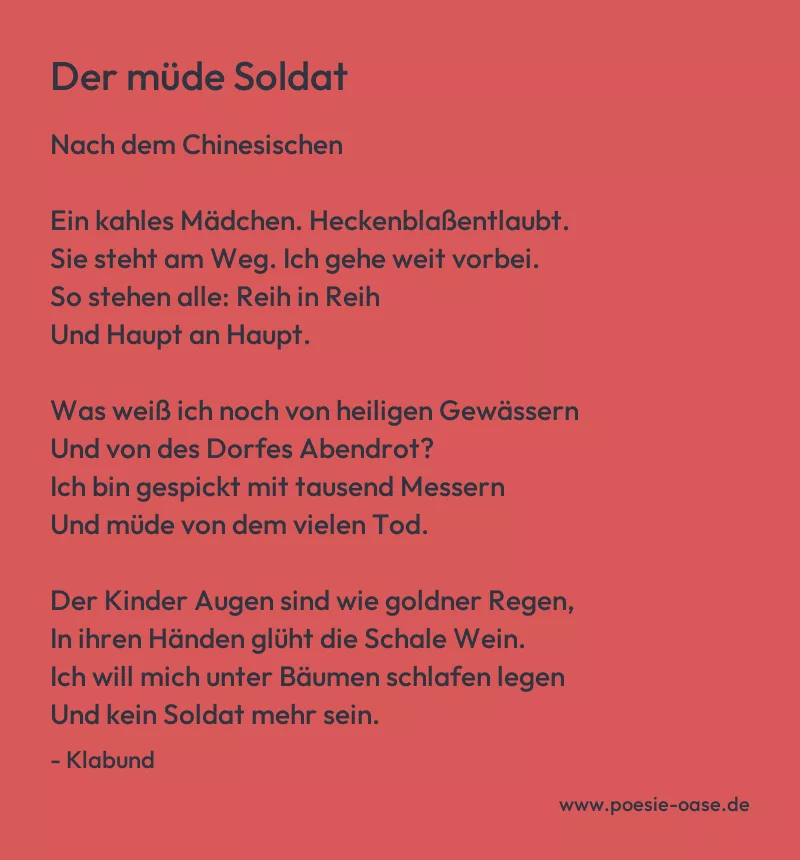 Gedicht: Der müde Soldat von Klabund
