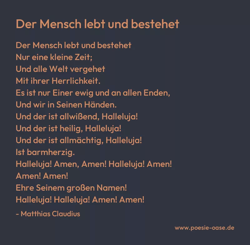Gedicht: Der Mensch lebt und bestehet von Matthias Claudius