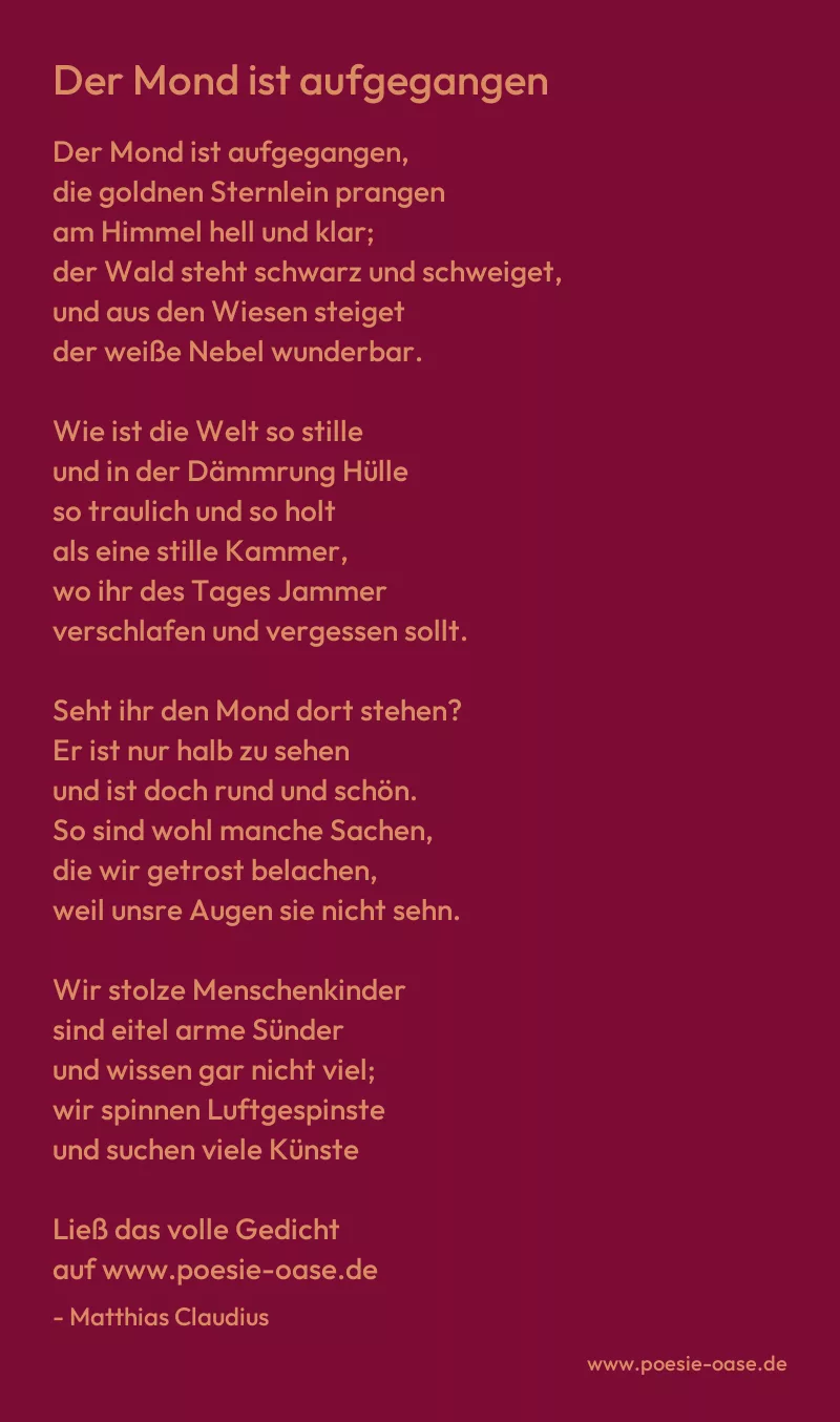 Gedicht: Der Mond ist aufgegangen von Matthias Claudius