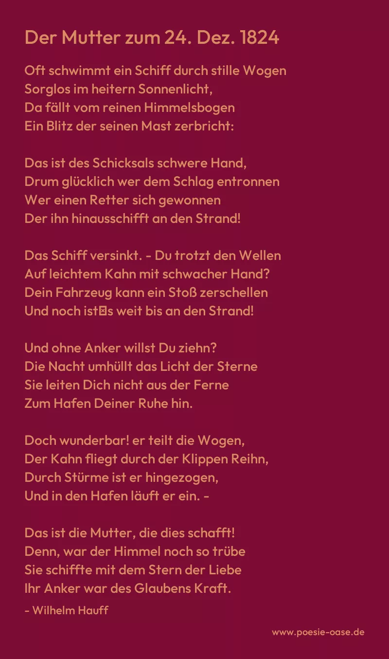 Gedicht: Der Mutter zum 24. Dez. 1824 von Wilhelm Hauff