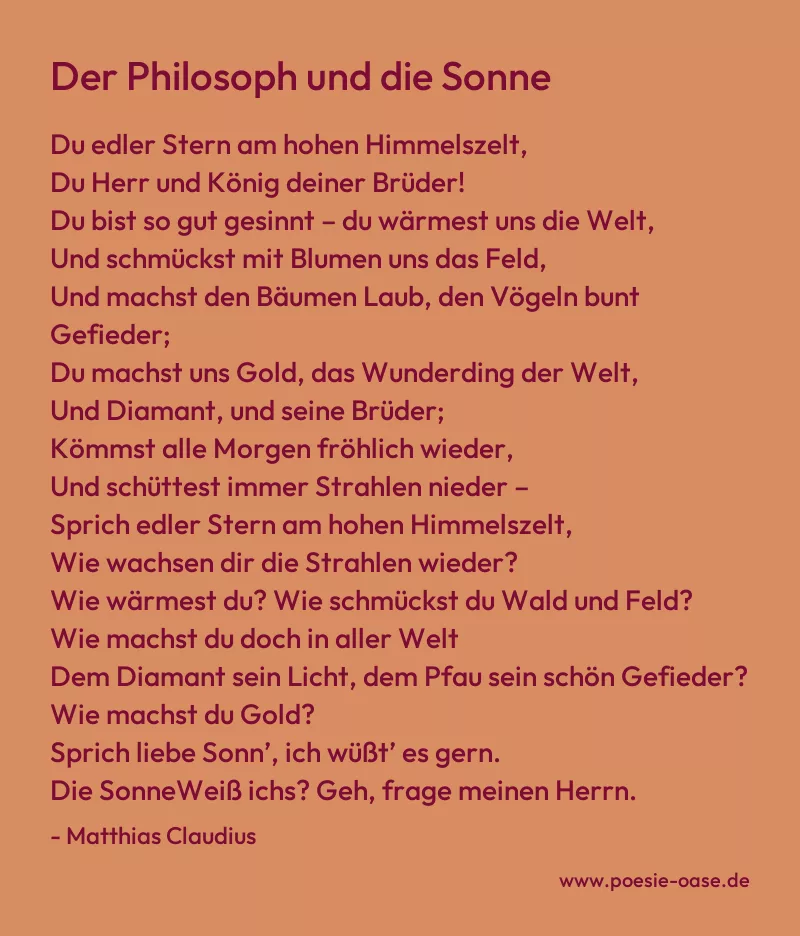 Gedicht: Der Philosoph und die Sonne von Matthias Claudius