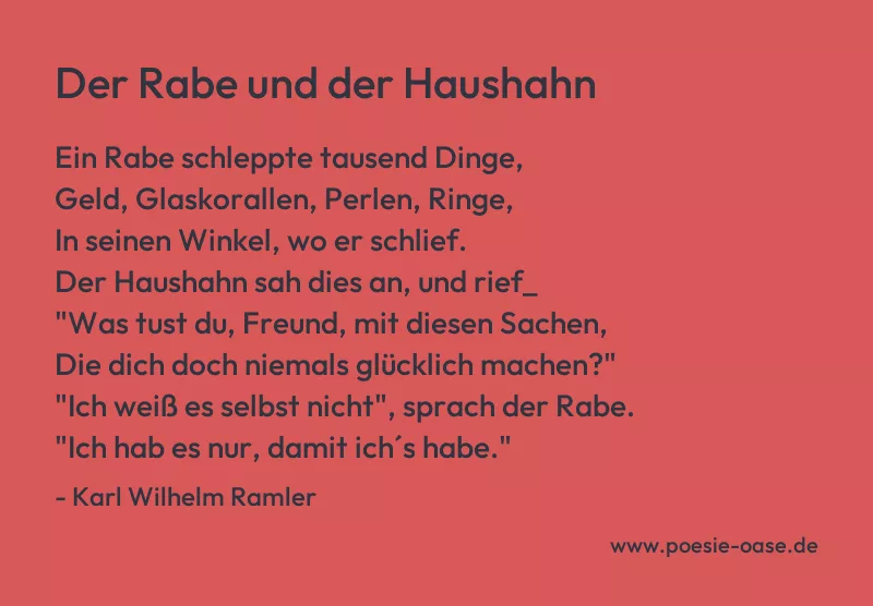 Gedicht: Der Rabe und der Haushahn von Karl Wilhelm Ramler