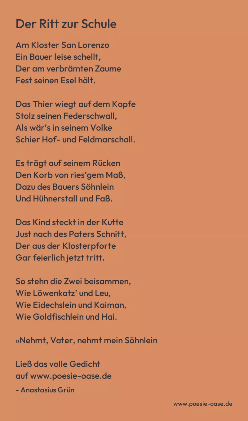 Gedicht: Der Ritt zur Schule von Anastasius Grün