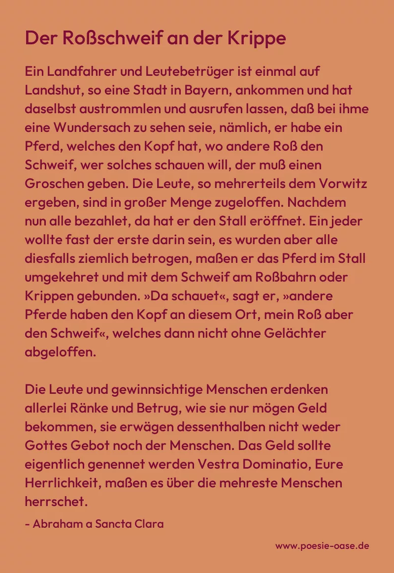 Gedicht: Der Roßschweif an der Krippe von Abraham a Sancta Clara
