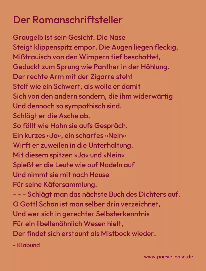 Gedicht: Der Romanschriftsteller von Klabund