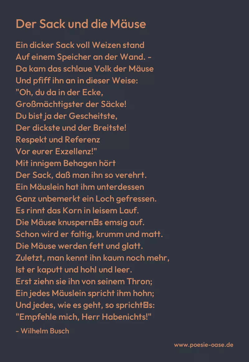Gedicht: Der Sack und die Mäuse von Wilhelm Busch
