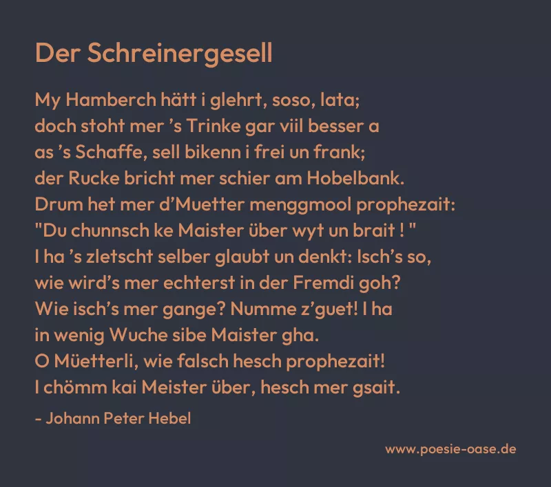 Gedicht: Der Schreinergesell von Johann Peter Hebel
