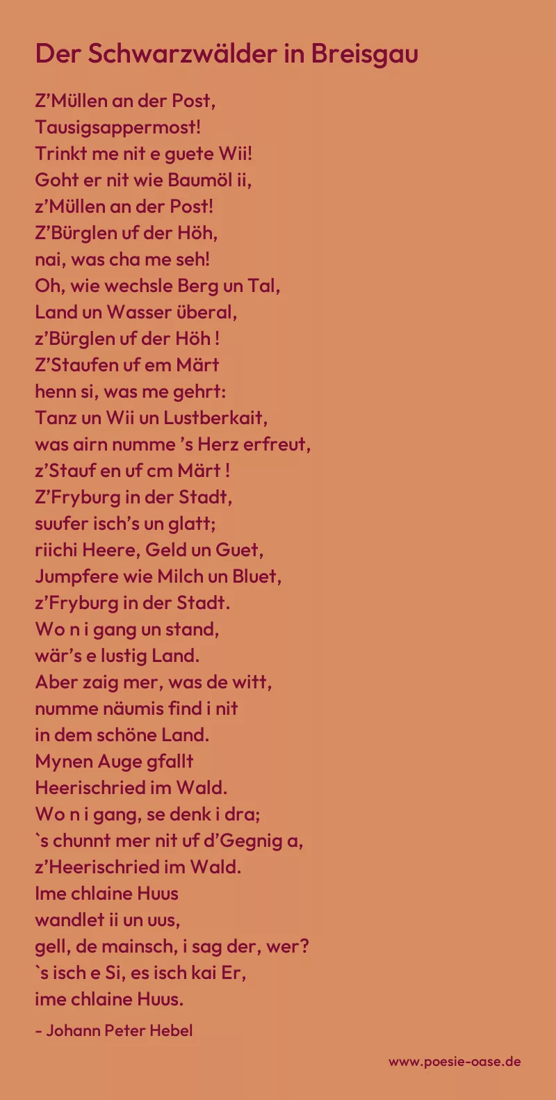 Gedicht: Der Schwarzwälder in Breisgau von Johann Peter Hebel