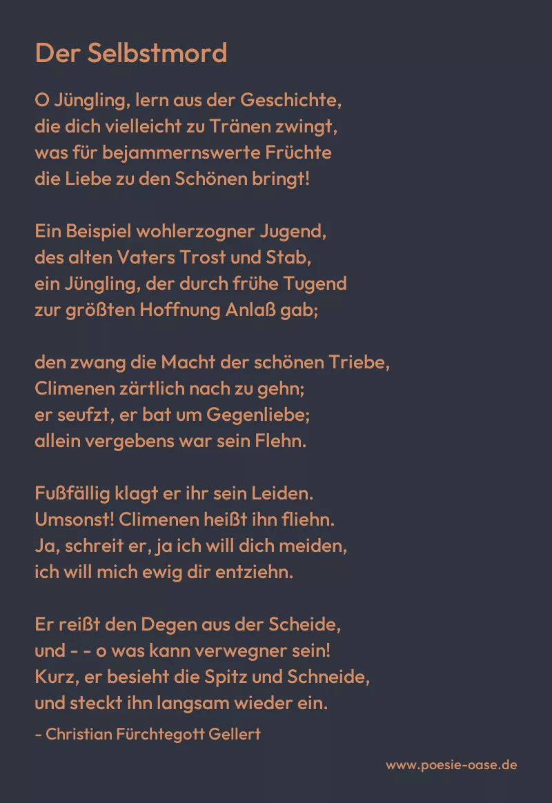 Gedicht: Der Selbstmord von Christian Fürchtegott Gellert